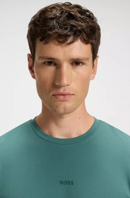 Stretch-cotton T-shirt with logo print