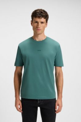 Stretch-cotton T-shirt with logo print, Green