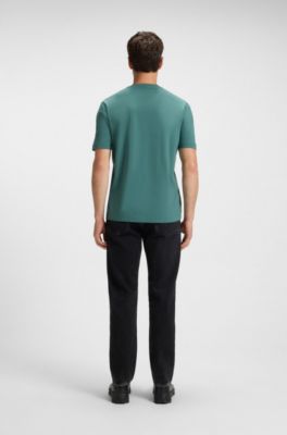 Stretch-cotton T-shirt with logo print, Green