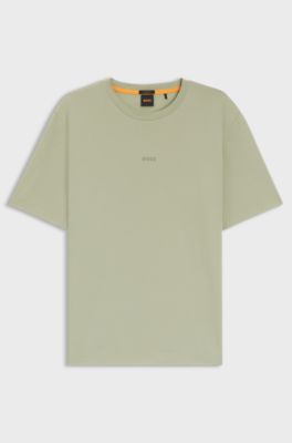 T-shirt van stretchkatoen met contrastlogo, Kalk