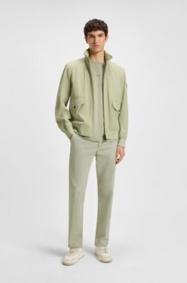 T-shirt van stretchkatoen met contrastlogo, Kalk