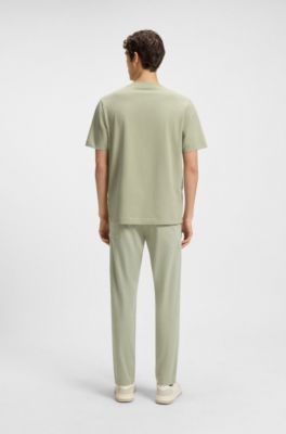 Stretch-cotton T-shirt with contrast logo, Light Green