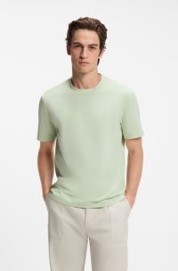 Stretch-cotton T-shirt with logo print, Light Green