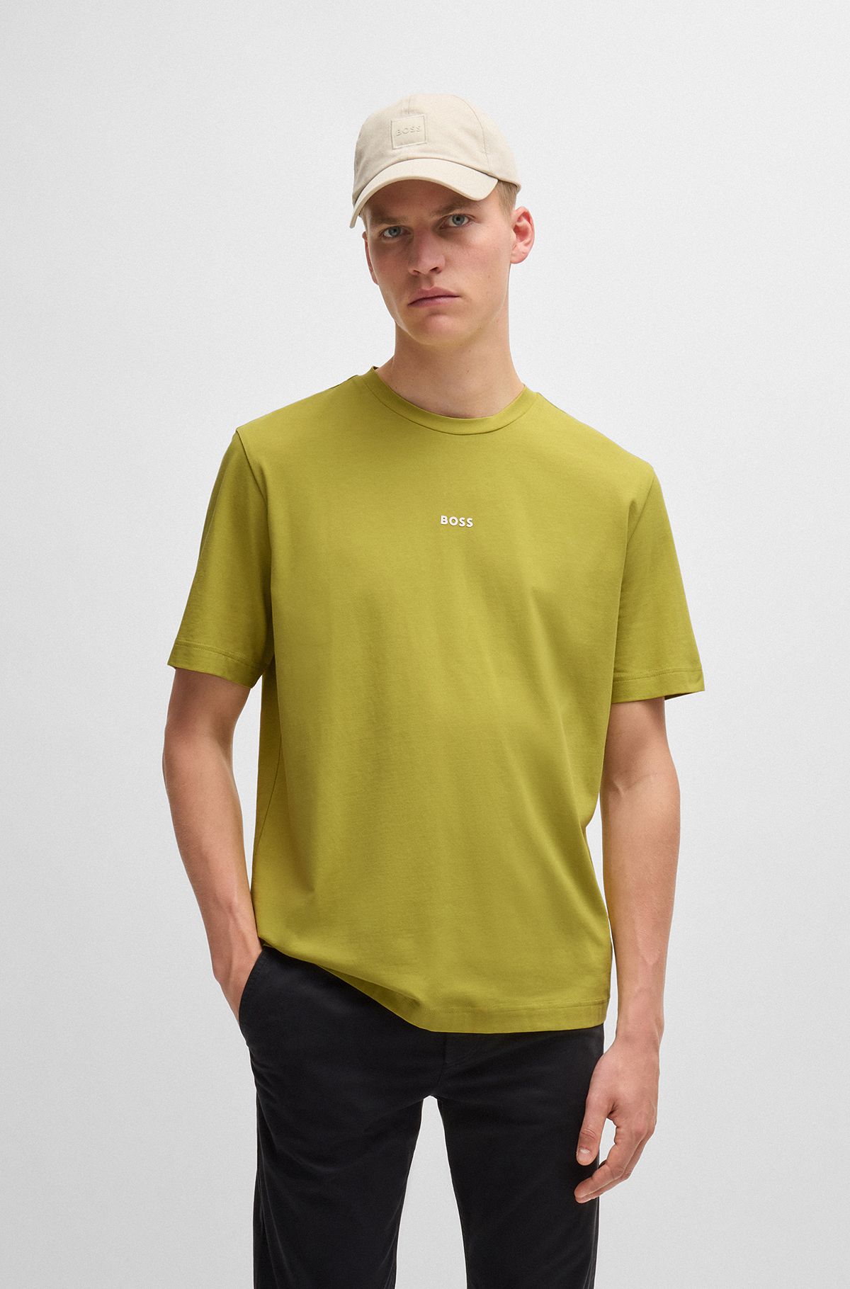 Relaxed-fit T-shirt in stretch cotton with logo print, Light Green