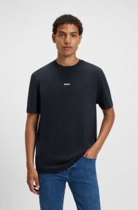 Relaxed-Fit T-Shirt aus Stretch-Baumwolle mit Logo-Print, Dunkelblau