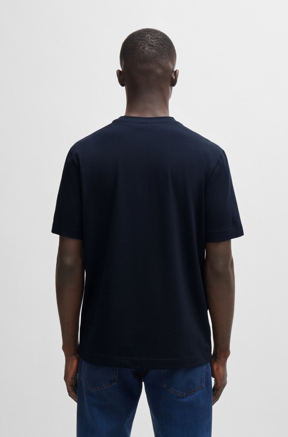 Relaxed-fit T-shirt in stretch cotton with logo print, Dark Blue