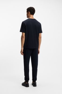 T-Shirt aus Stretch-Baumwolle mit Logo-Print, Dunkelblau