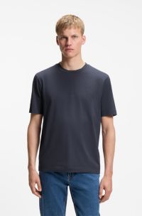 Stretch-cotton T-shirt with logo print, Dark Blue