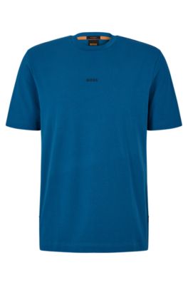 Hugo Boss Relaxed-fit T-shirt In Stretch Cotton With Logo Print In Blue