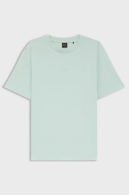 Stretch-cotton T-shirt with logo print, Light Blue
