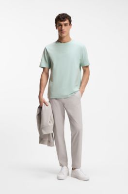 Stretch-cotton T-shirt with logo print, Light Blue