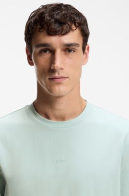 Stretch-cotton T-shirt with logo print, Light Blue