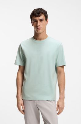 Stretch-cotton T-shirt with logo print, Light Blue