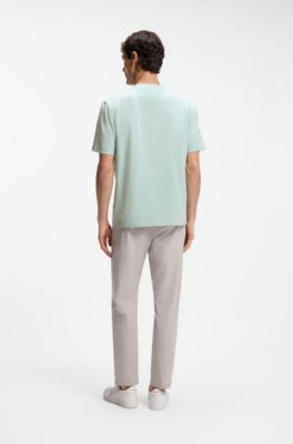 Stretch-cotton T-shirt with contrast logo, Light Blue