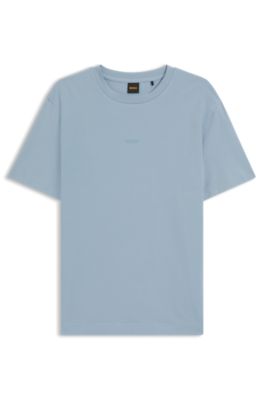 Stretch-cotton T-shirt with contrast logo, Light Blue