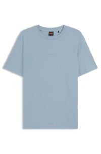 Stretch-cotton T-shirt with contrast logo, Light Blue