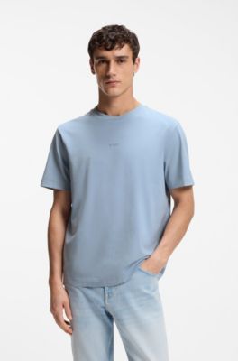 T-shirt in cotone elasticizzato con logo a contrasto, Celeste