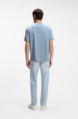 Stretch-cotton T-shirt with logo print, Light Blue