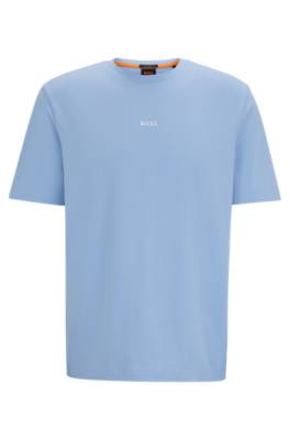 Hugo Boss Relaxed-fit T-shirt In Stretch Cotton With Logo Print In Light Blue