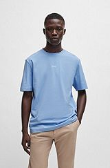 Relaxed-fit T-shirt in stretch cotton with logo print, Light Blue