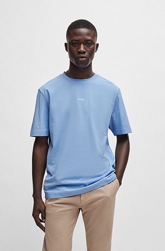 Relaxed-fit T-shirt van stretchkatoen met logoprint, Lichtblauw
