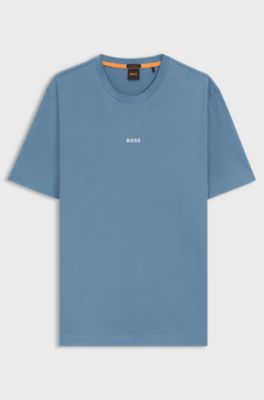 Stretch-cotton T-shirt with logo print, Blue