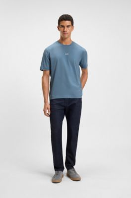 Stretch-cotton T-shirt with logo print, Blue