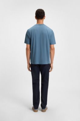 Stretch-cotton T-shirt with contrast logo, Blue