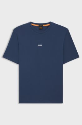 Stretch-cotton T-shirt with contrast logo, Dark Blue