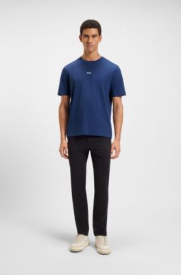Stretch-cotton T-shirt with contrast logo, Dark Blue