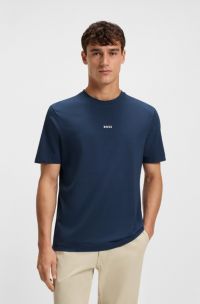 Relaxed-Fit T-Shirt aus Stretch-Baumwolle mit Logo-Print, Dunkelblau