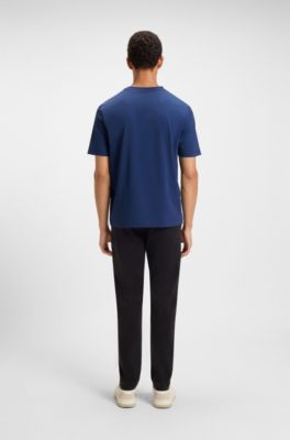 Stretch-cotton T-shirt with logo print, Dark Blue