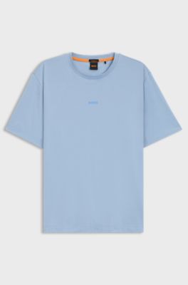 Stretch-cotton T-shirt with contrast logo, Light Blue