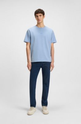 Camiseta de algod&oacute;n el&aacute;stico con logo en contraste, Celeste