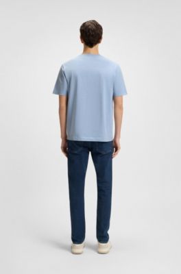 T-shirt in cotone elasticizzato con logo stampato, Celeste