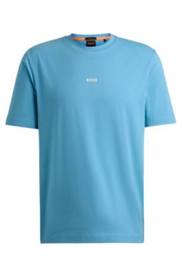 Hugo Boss Relaxed-fit T-shirt In Stretch Cotton With Logo Print In Blue