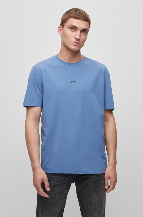 Relaxed-fit T-shirt van stretchkatoen met logoprint, Lichtblauw