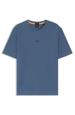 BOSS - Stretch-cotton T-shirt with logo print - Blue