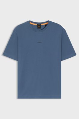 Stretch-cotton T-shirt with logo print, Blue