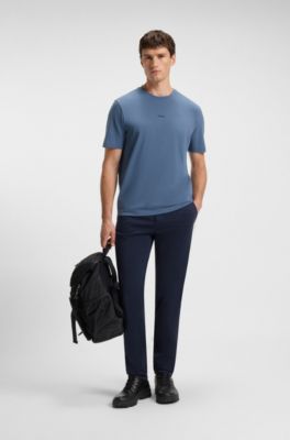 T-Shirt aus Stretch-Baumwolle mit Logo-Print, Blau