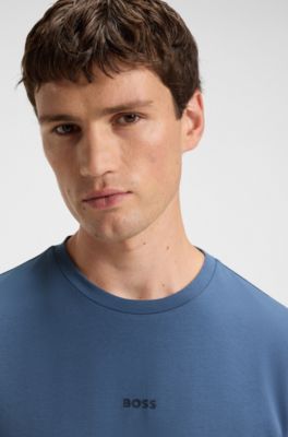 Camiseta de algod&oacute;n el&aacute;stico con logo estampado, Azul