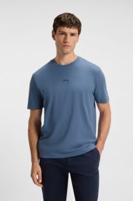 Stretch-cotton T-shirt with logo print, Blue
