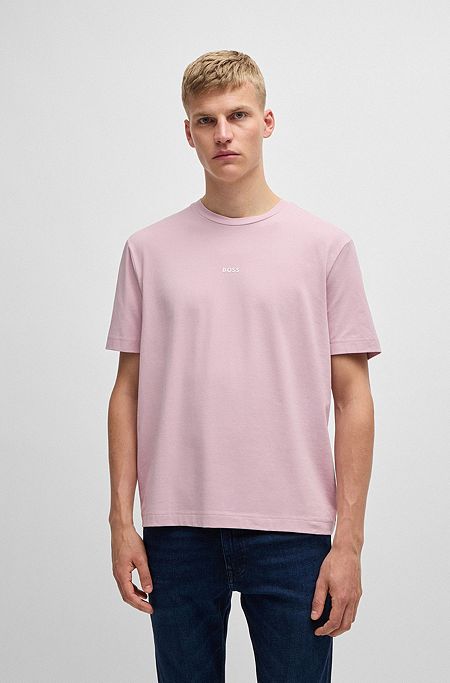 Relaxed-fit T-shirt in stretch cotton with logo print, Light Purple