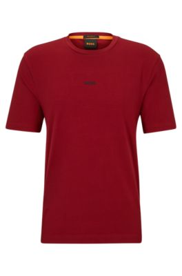 Stretch-cotton T-shirt with contrast logo, Red