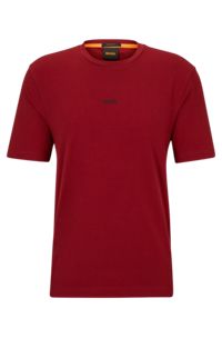 Camiseta relaxed fit de algodón elástico con logo estampado, Rojo