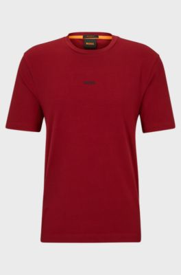 Stretch-cotton T-shirt with contrast logo, Red