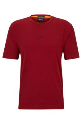 Hugo Boss Relaxed-fit T-shirt In Stretch Cotton With Logo Print In Burgundy
