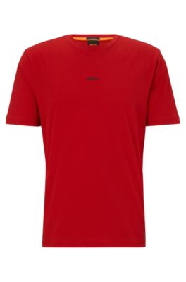 Hugo Boss Relaxed-fit T-shirt In Stretch Cotton With Logo Print In Red