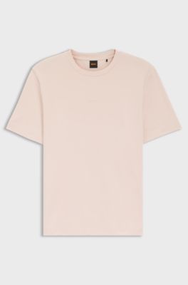 Stretch-cotton T-shirt with contrast logo, light pink