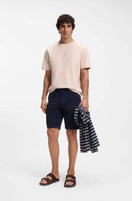 Stretch-cotton T-shirt with logo print, light pink